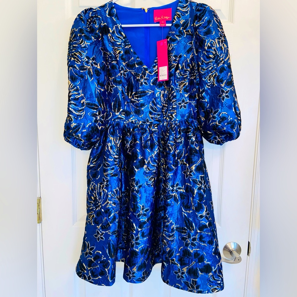 NWT Lilly Pulitzer Calyssa dress in Blue Grotto Twighlight Floral Brocade